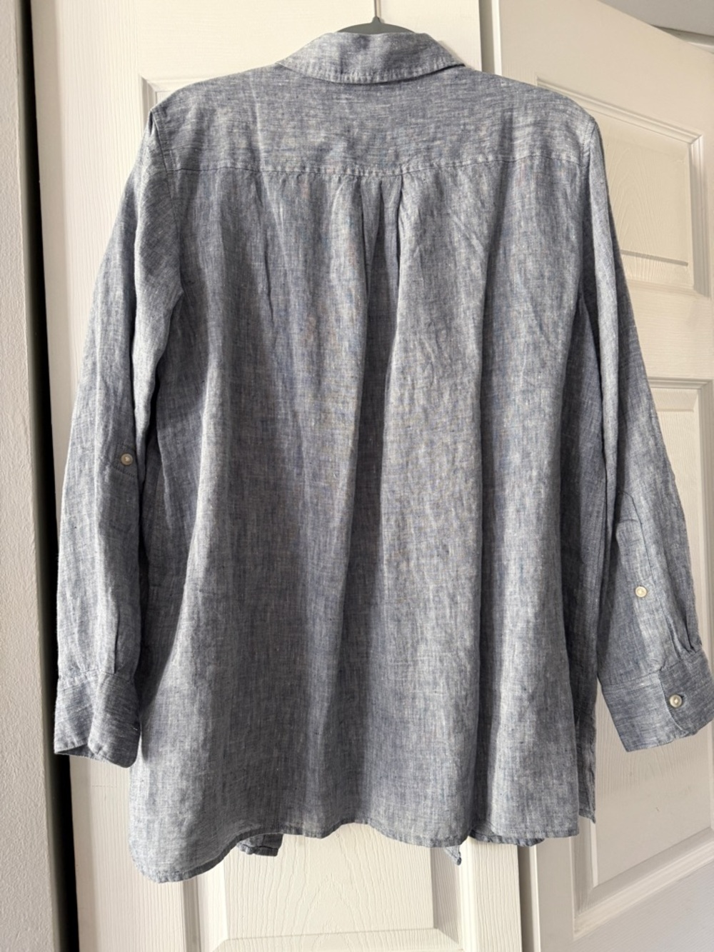 Lands' End Chambray Shirt in Navy and Light Blue - Picture 2 of 3